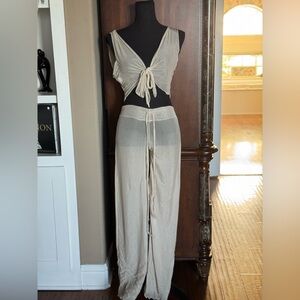 Petachi Beige Shimmer Mesh‎ Pajamas Set